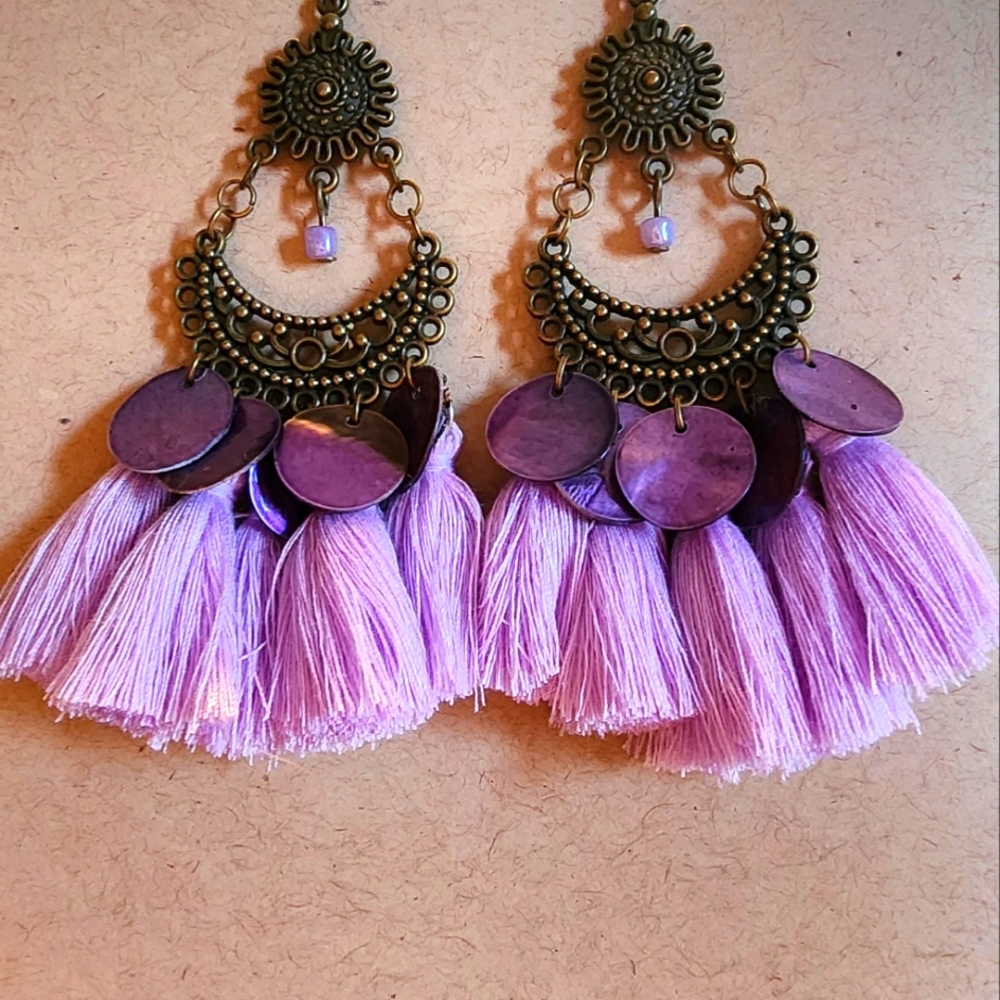 Purple Tasseled Earrings